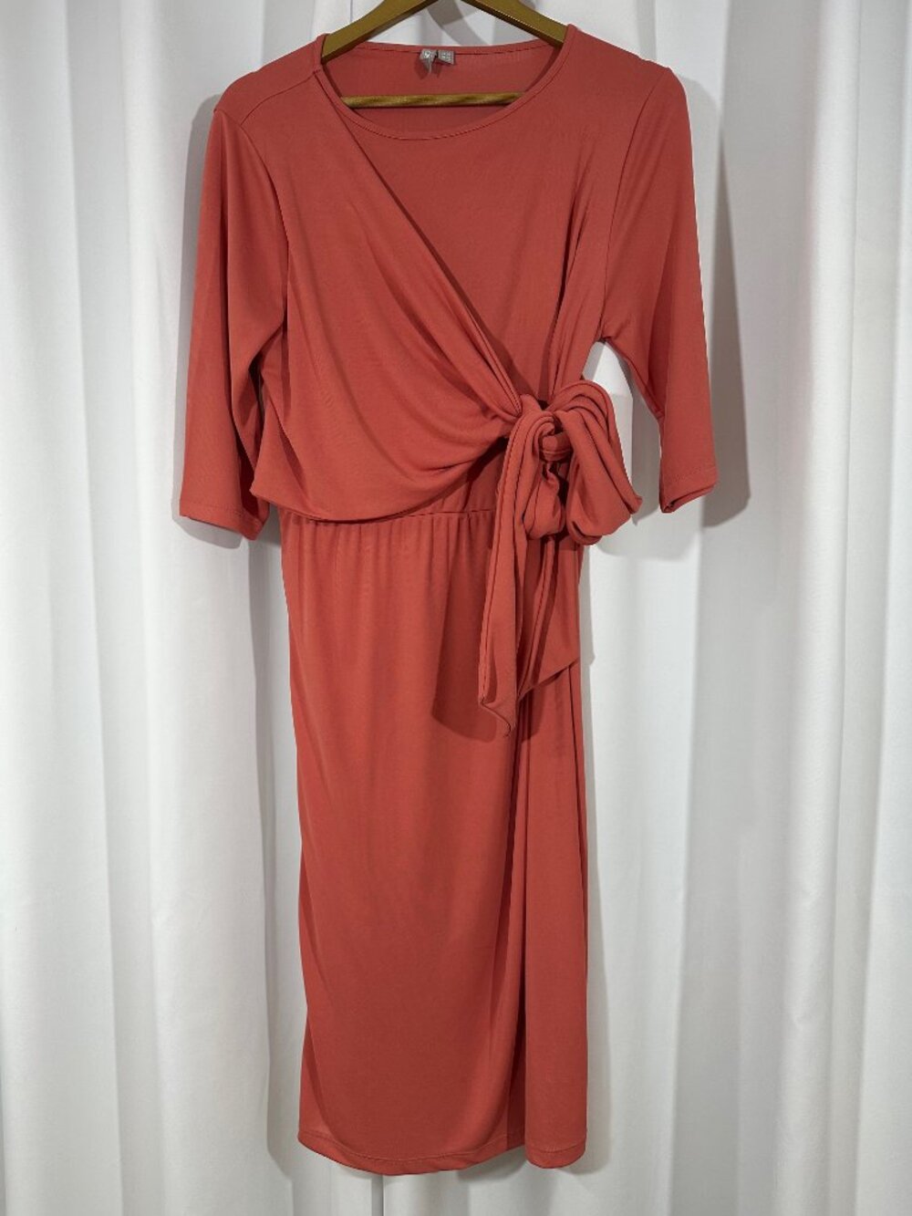 ASOS Coral Wrap Tie Midi Dress Size 16 Short Sleeve Stretch Dress